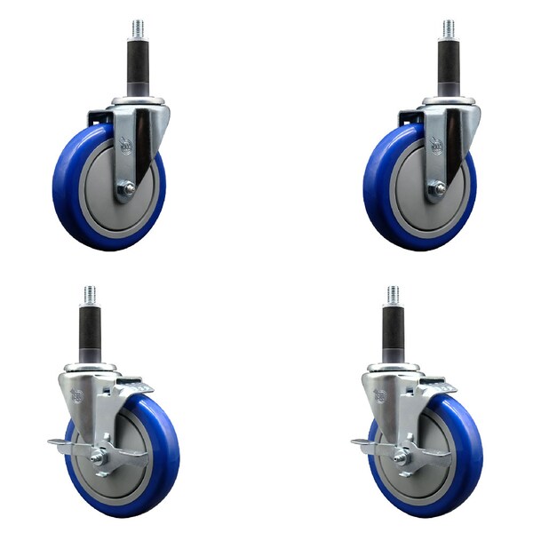 Service Caster 5'' Blue Poly Wheel Swivel 1'' Expanding Stem Caster Set 2 Brakes, 4PK SCC-EX20S514-PPUB-BLUE-2-TLB-2-1 - main